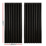 Curtains & Drapes: Artiss 2X Blockout Curtains Eyelet 300x230cm Black Shine