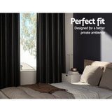 Curtains & Drapes: Artiss 2X Blockout Curtains Eyelet 300x230cm Black Shine