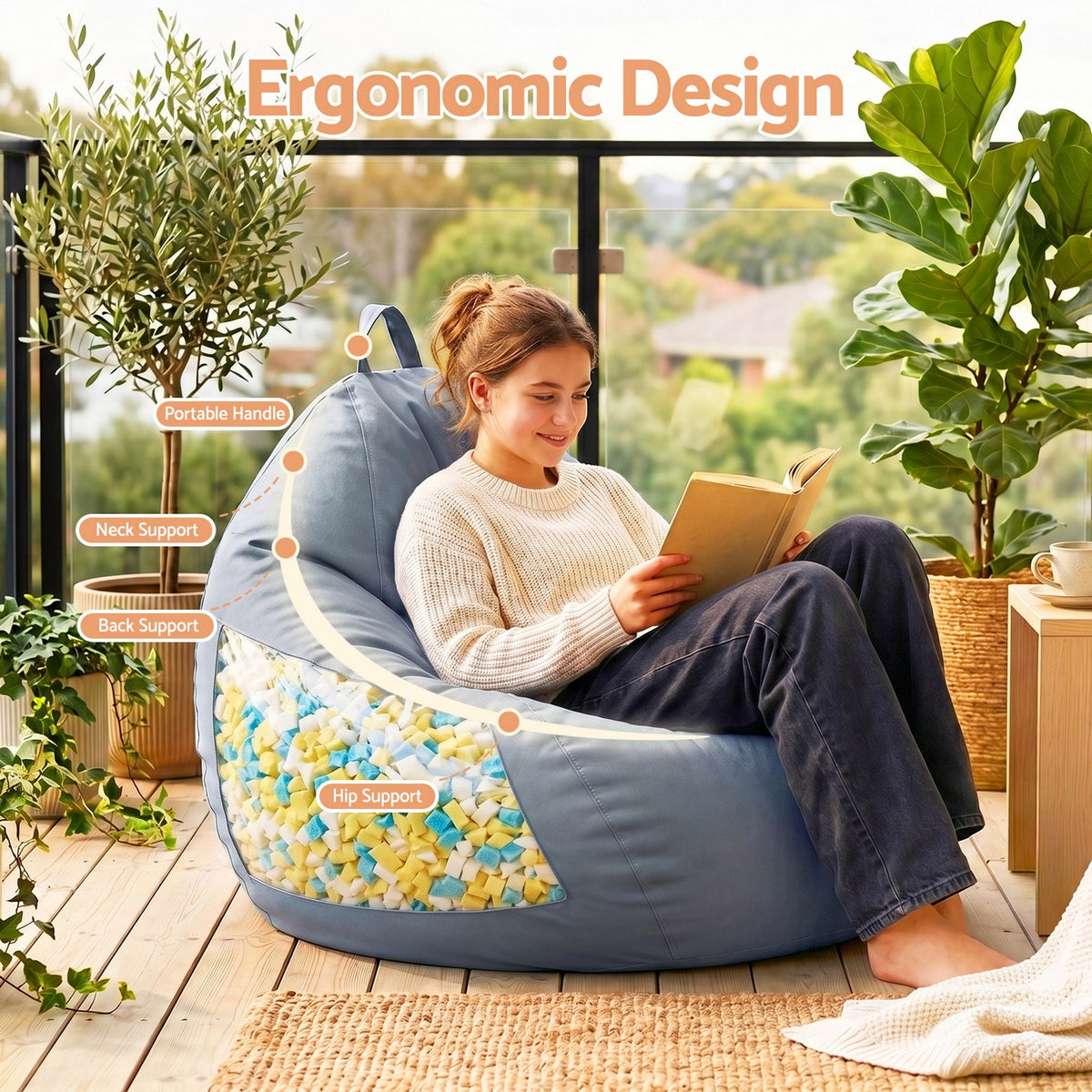 Artiss Outdoor Bean Bag Chair with Filler Splash-Proof Beanbag, Grey