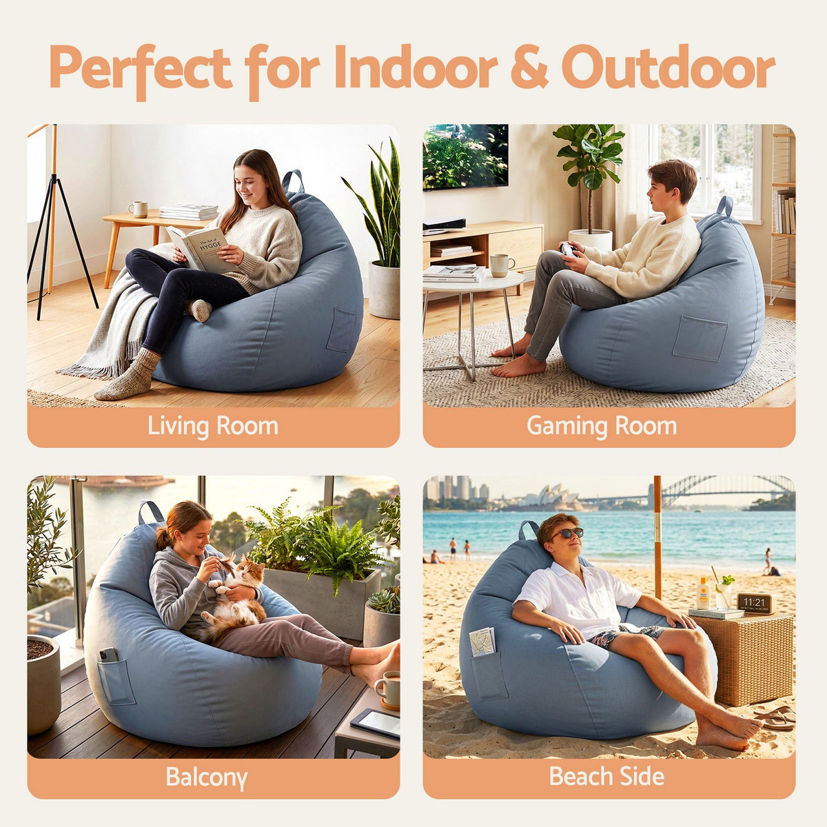 Artiss Outdoor Bean Bag Chair with Filler Splash-Proof Beanbag, Grey