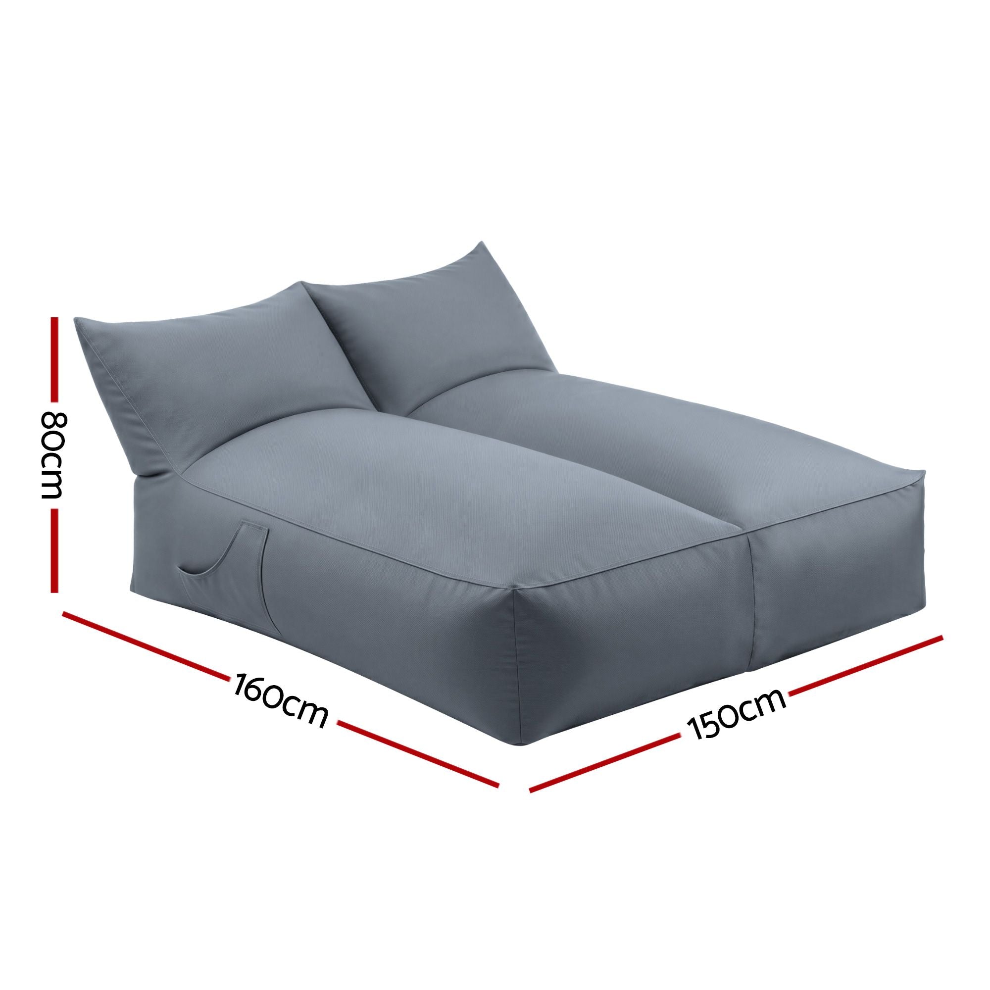 Artiss Outdoor Bean Bag Chair Cover (No Filler) 2 Seater Beanbag Lounge Sofacover Adults Splash-Proof Large Bean Bag Cover for Patio Poolside Relaxing Indoor, Grey