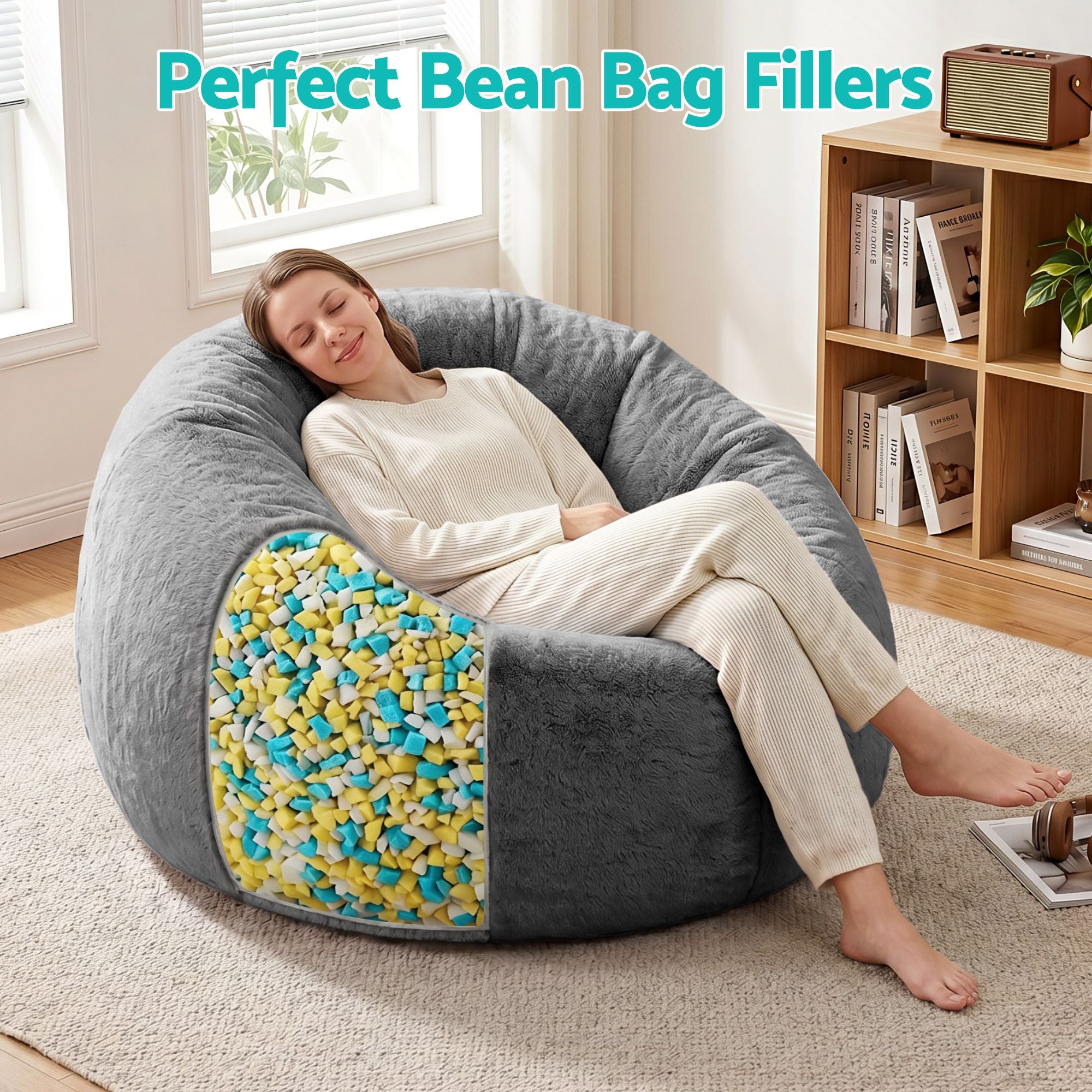 Artiss 5lbs (2.2KG) Bean Bag Filler Shredded Memory Foam Filling High Density Soft Pillow Stuffing for Bean Bag Chair, Couch Cushion, Dog Bed, Stuffed Animals and Arts Crafts