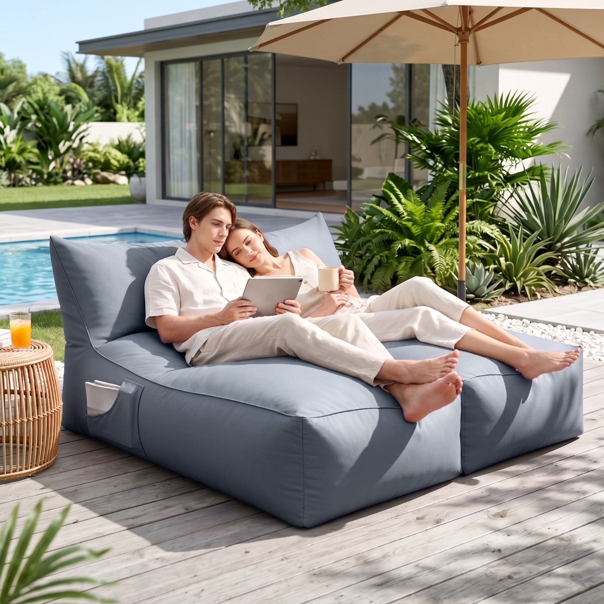 Artiss Outdoor Bean Bag Chair with Filler 2 Seater Beanbag Lounge Adults Splash-Proof Large Bean Bag Cover with Filling for Patio Poolside Relaxing Indoor, Grey