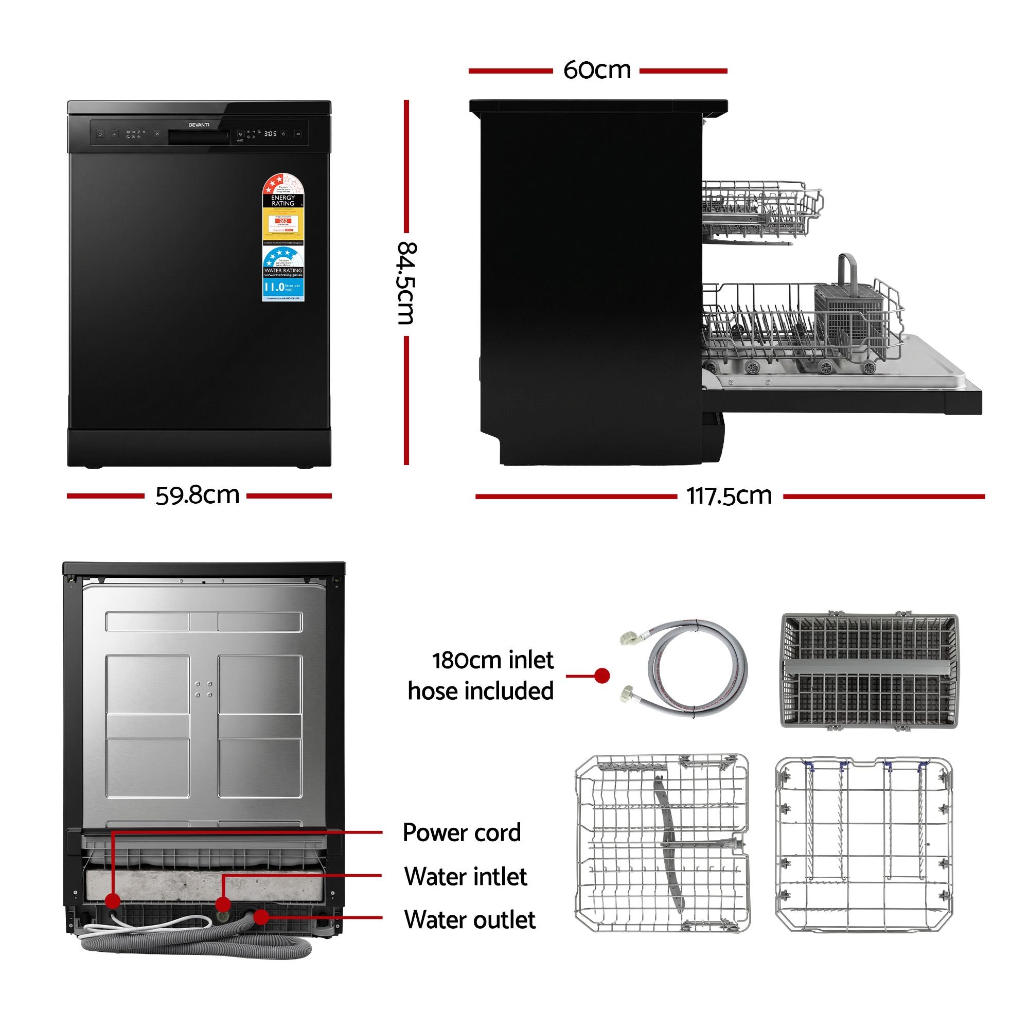 Devanti 12 Place Settings Dishwasher 55cm Freestanding Benchtop Built-In