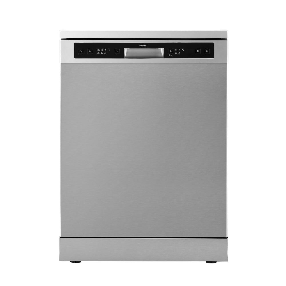 Dishwashers: Devanti 60cm 14 Place Settings Freestanding Dishwasher Silver