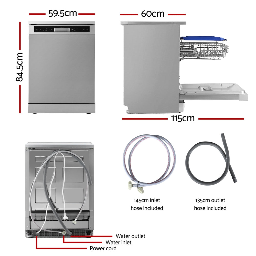 Dishwashers: Devanti 60cm 14 Place Settings Freestanding Dishwasher Silver