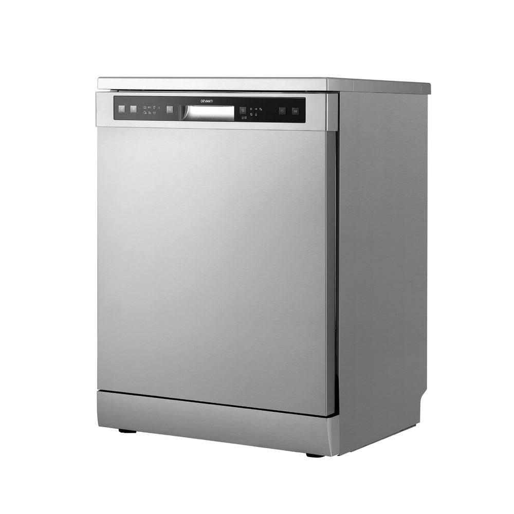 Dishwashers: Devanti 60cm 14 Place Settings Freestanding Dishwasher Silver