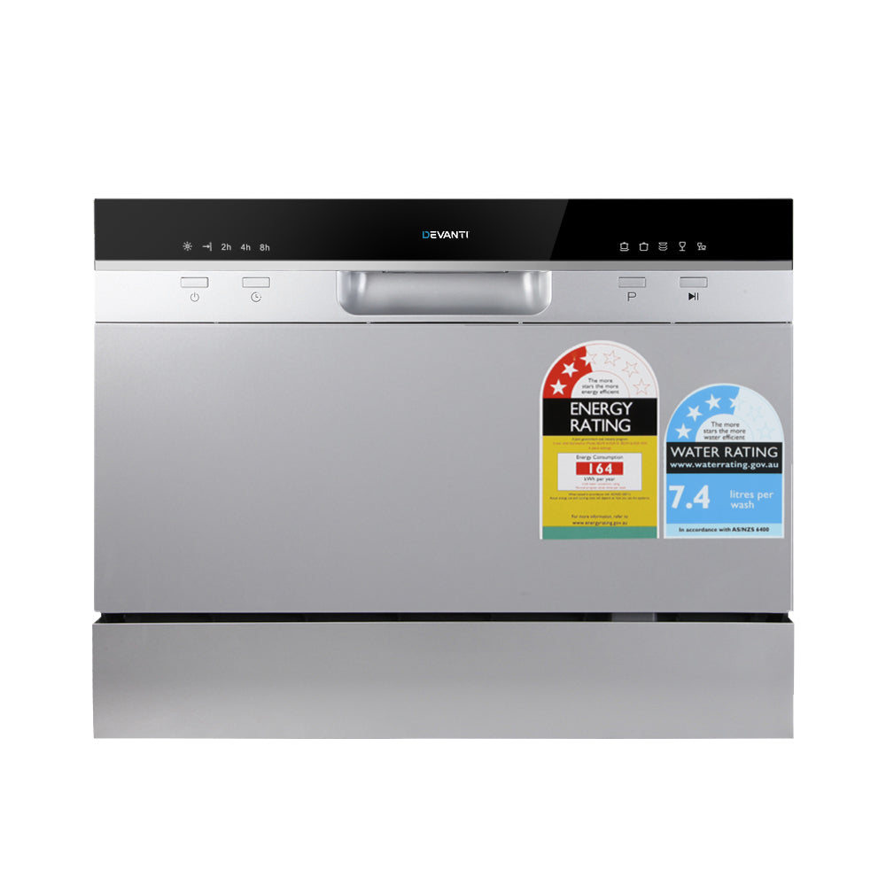 Dishwashers: Devanti 6 Place Settings Benchtop Dishwasher Sliver