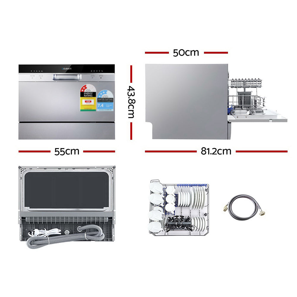 Dishwashers: Devanti 6 Place Settings Benchtop Dishwasher Sliver