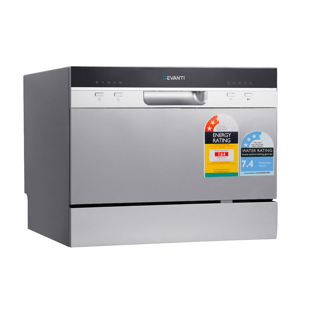 Dishwashers: Devanti 6 Place Settings Benchtop Dishwasher Sliver