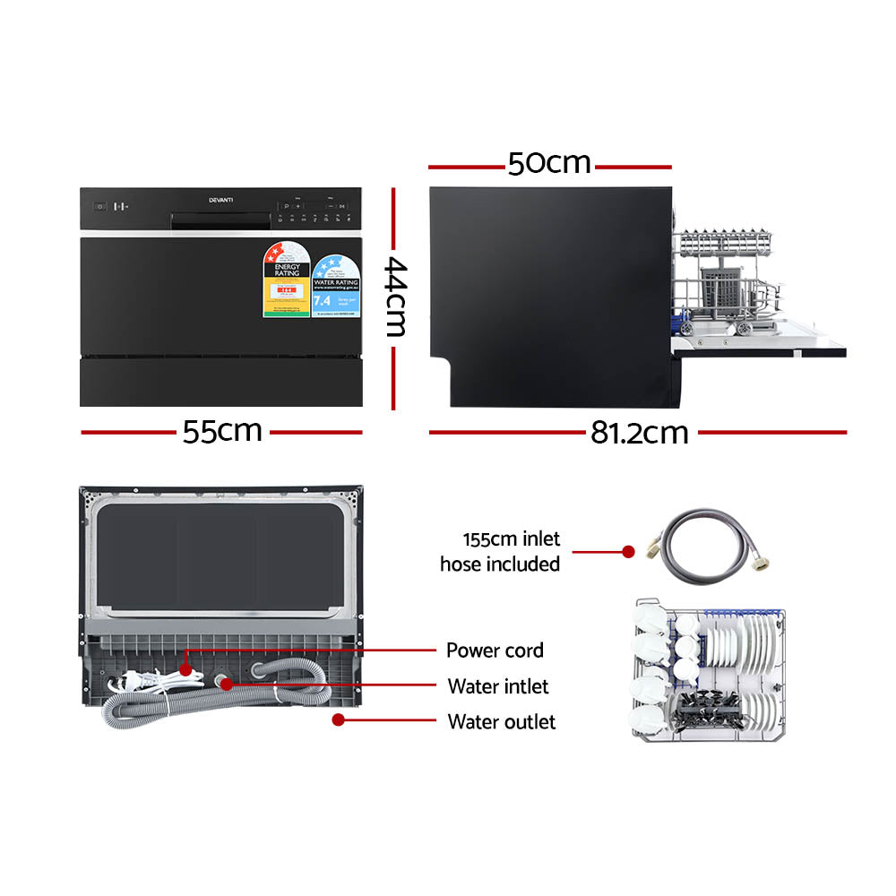 Dishwashers: Devanti 6 Place Settings Benchtop Dishwasher Black