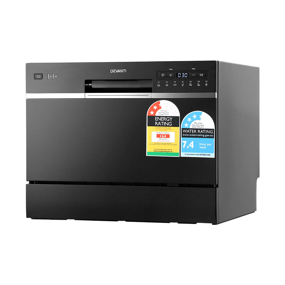 Dishwashers: Devanti 6 Place Settings Benchtop Dishwasher Black
