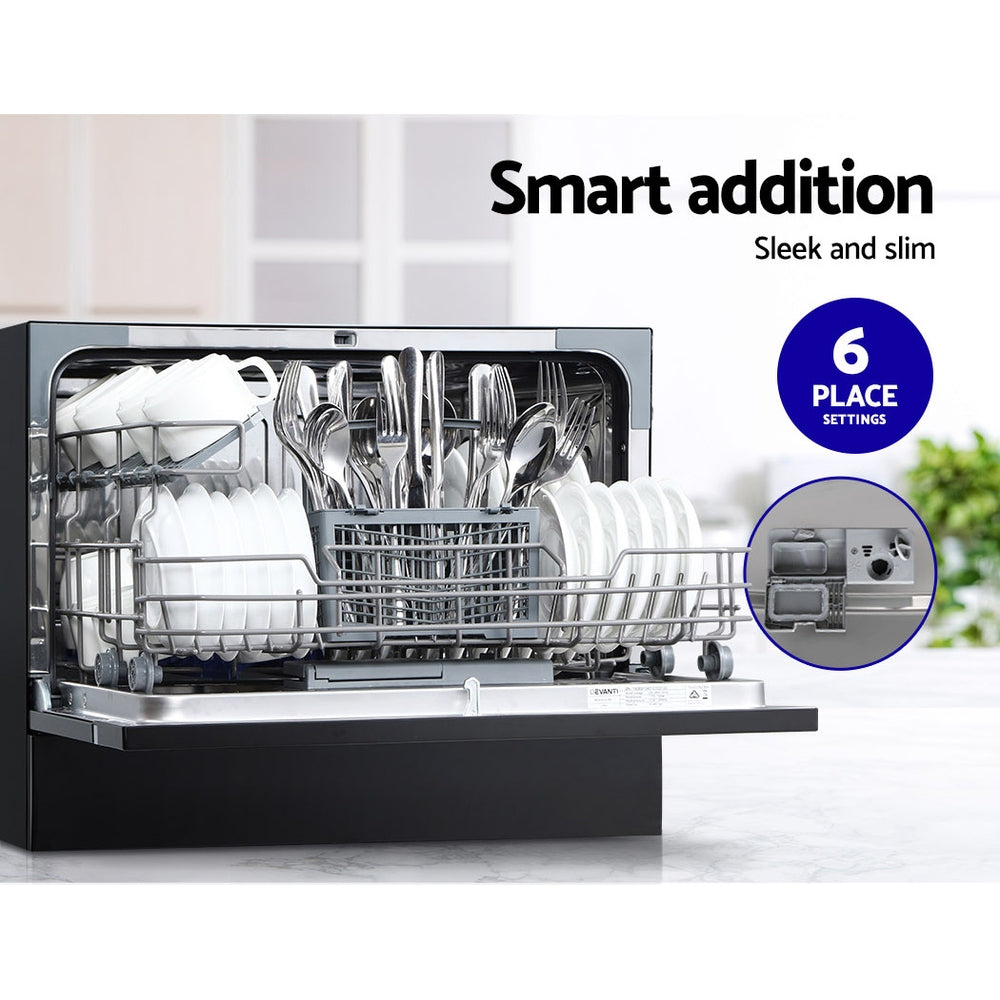Dishwashers: Devanti 6 Place Settings Benchtop Dishwasher Black