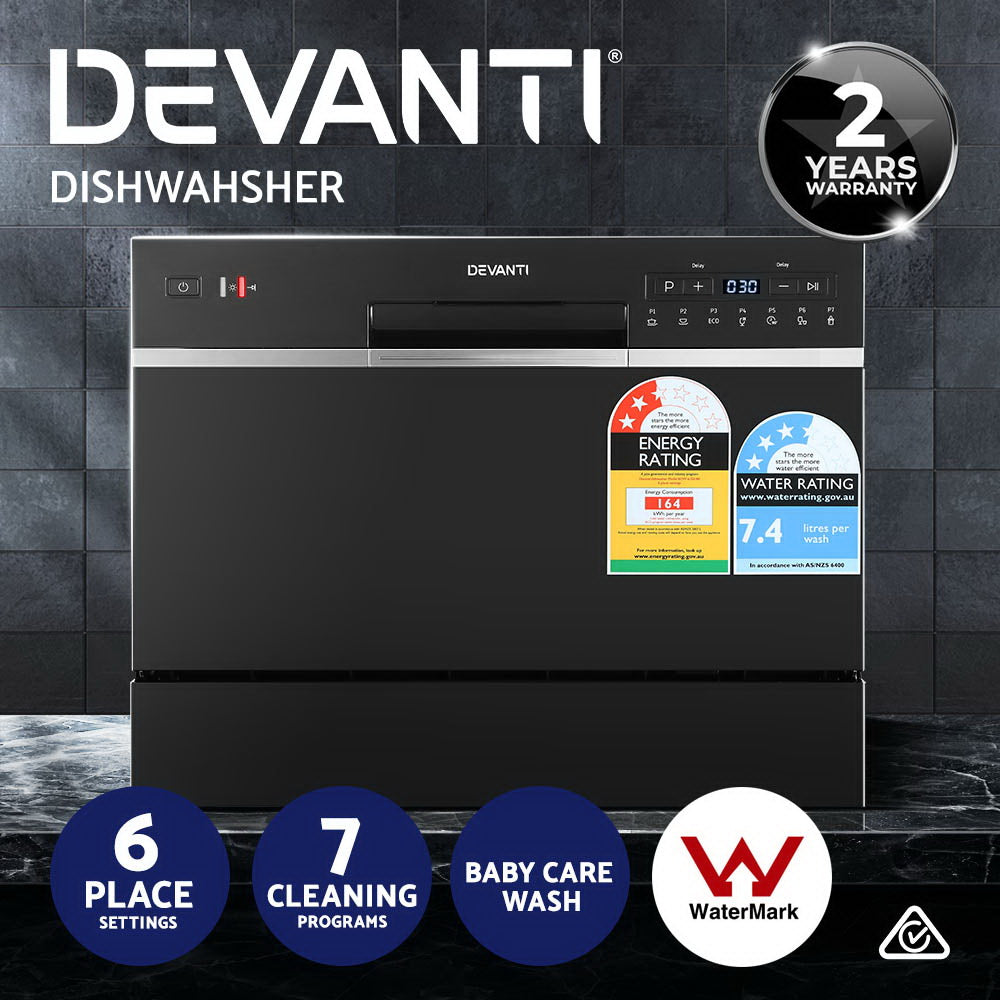 Dishwashers: Devanti 6 Place Settings Benchtop Dishwasher Black