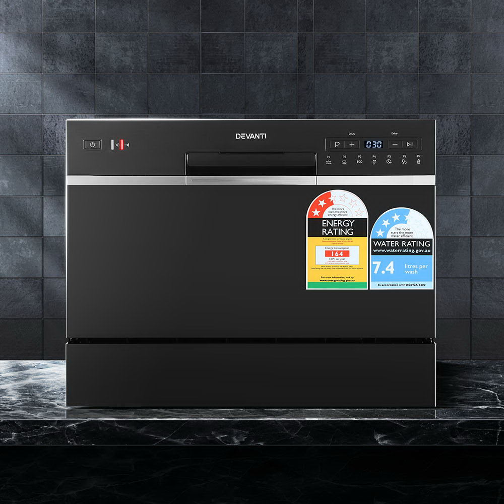 Dishwashers: Devanti 6 Place Settings Benchtop Dishwasher Black
