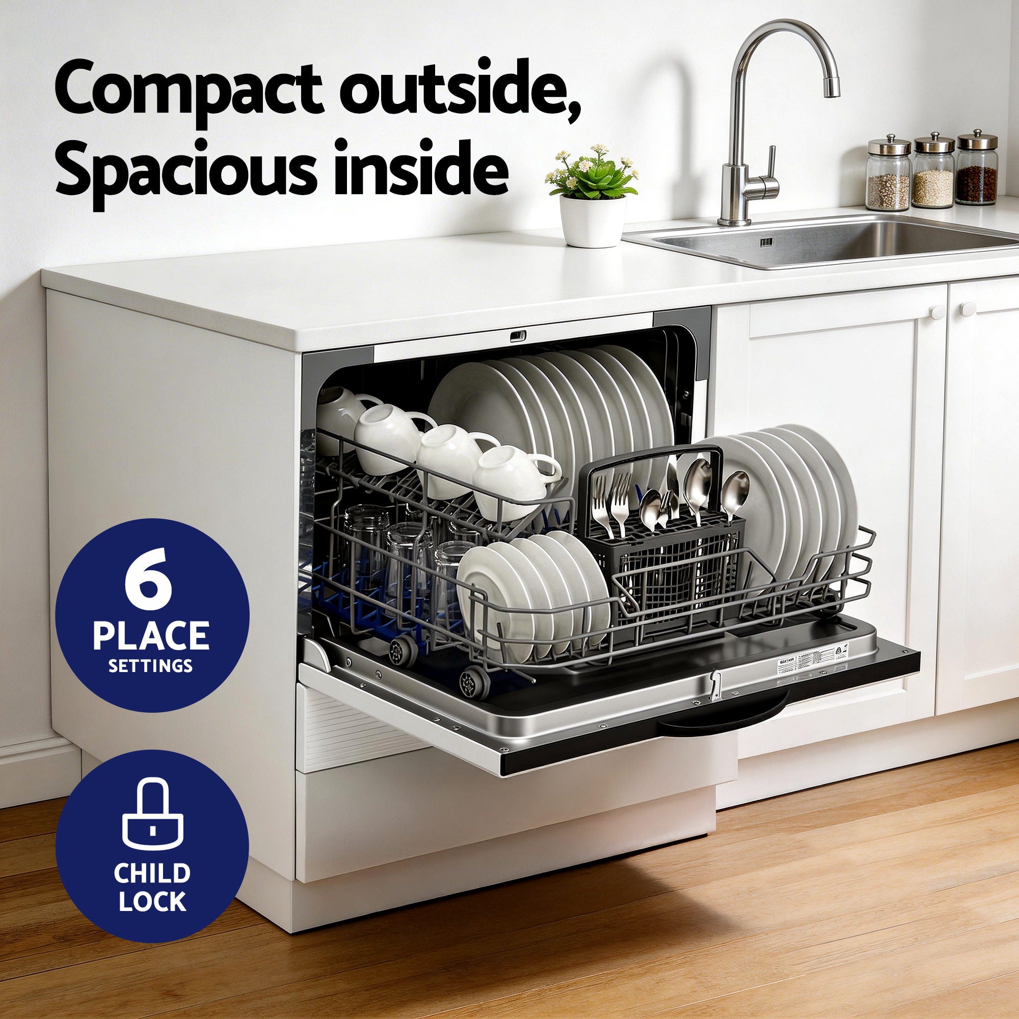Devanti 6-Place Setting Benchtop Dishwasher 50cm White