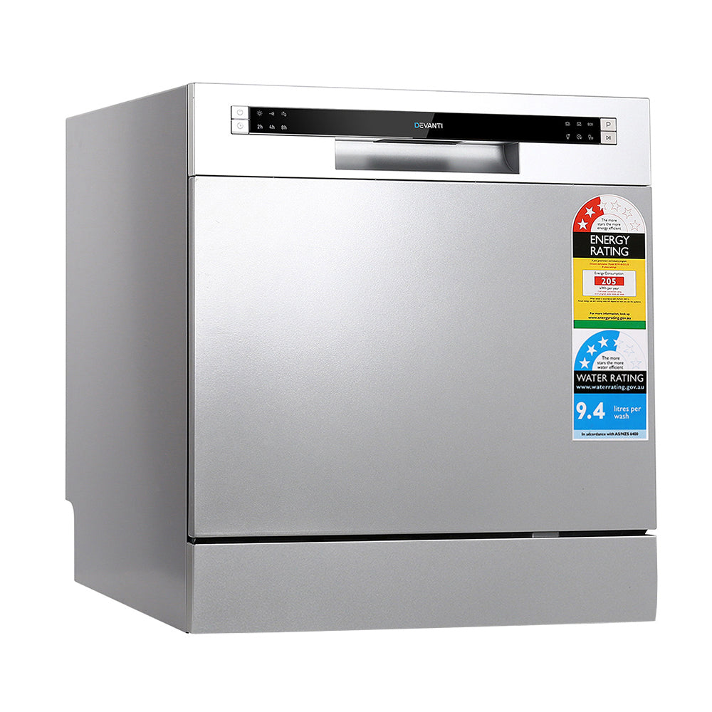 Dishwashers: Devanti 8 Place Settings Benchtop Dishwasher Sliver