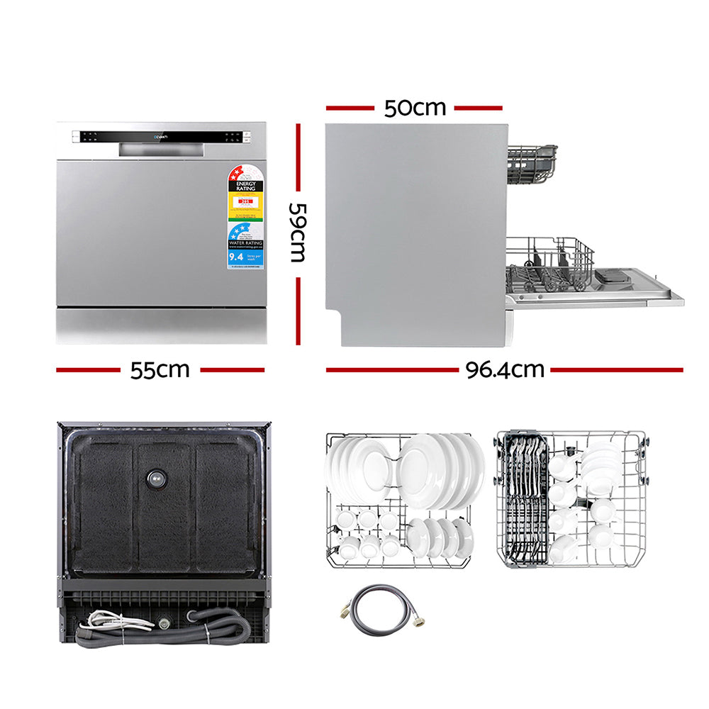 Dishwashers: Devanti 8 Place Settings Benchtop Dishwasher Sliver