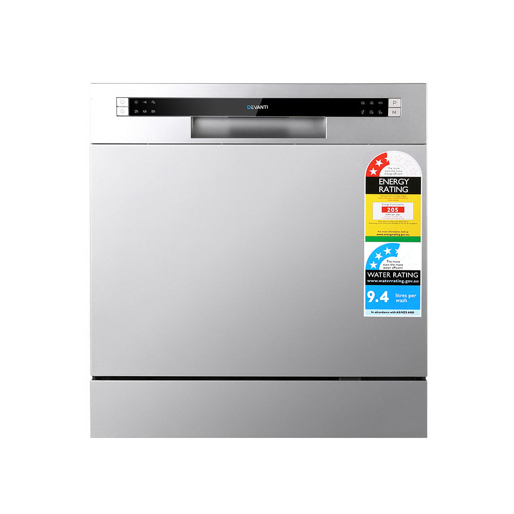 Dishwashers: Devanti 8 Place Settings Benchtop Dishwasher Sliver