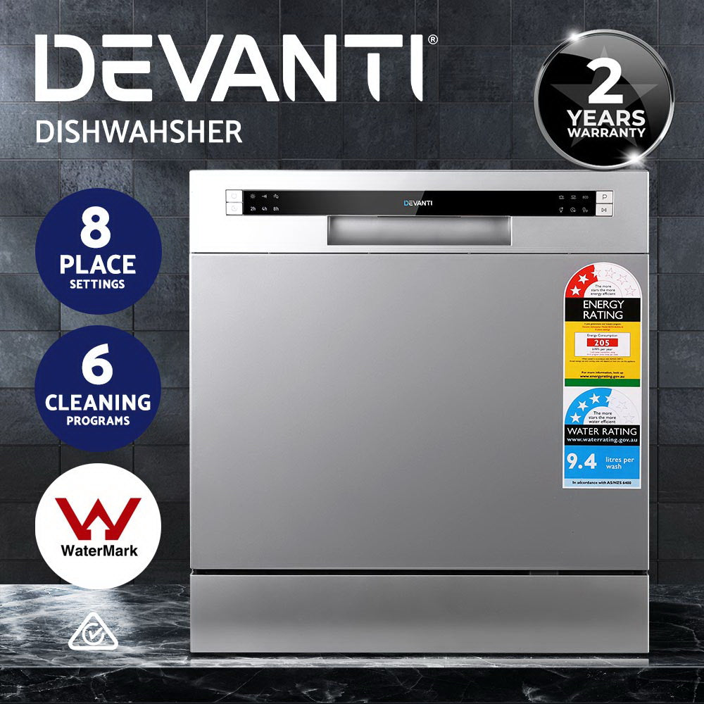 Dishwashers: Devanti 8 Place Settings Benchtop Dishwasher Sliver