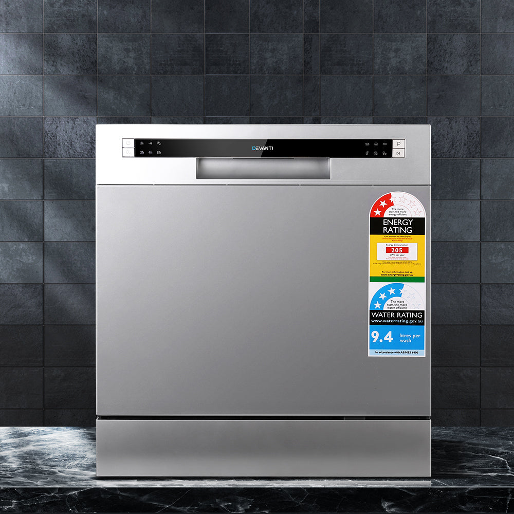 Dishwashers: Devanti 8 Place Settings Benchtop Dishwasher Sliver