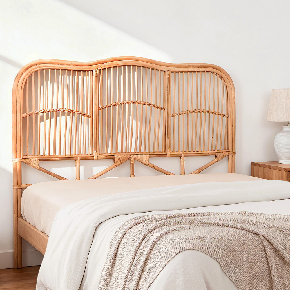 Artiss Bed Headboard Queen Bedhead Rattan - NERO Pine