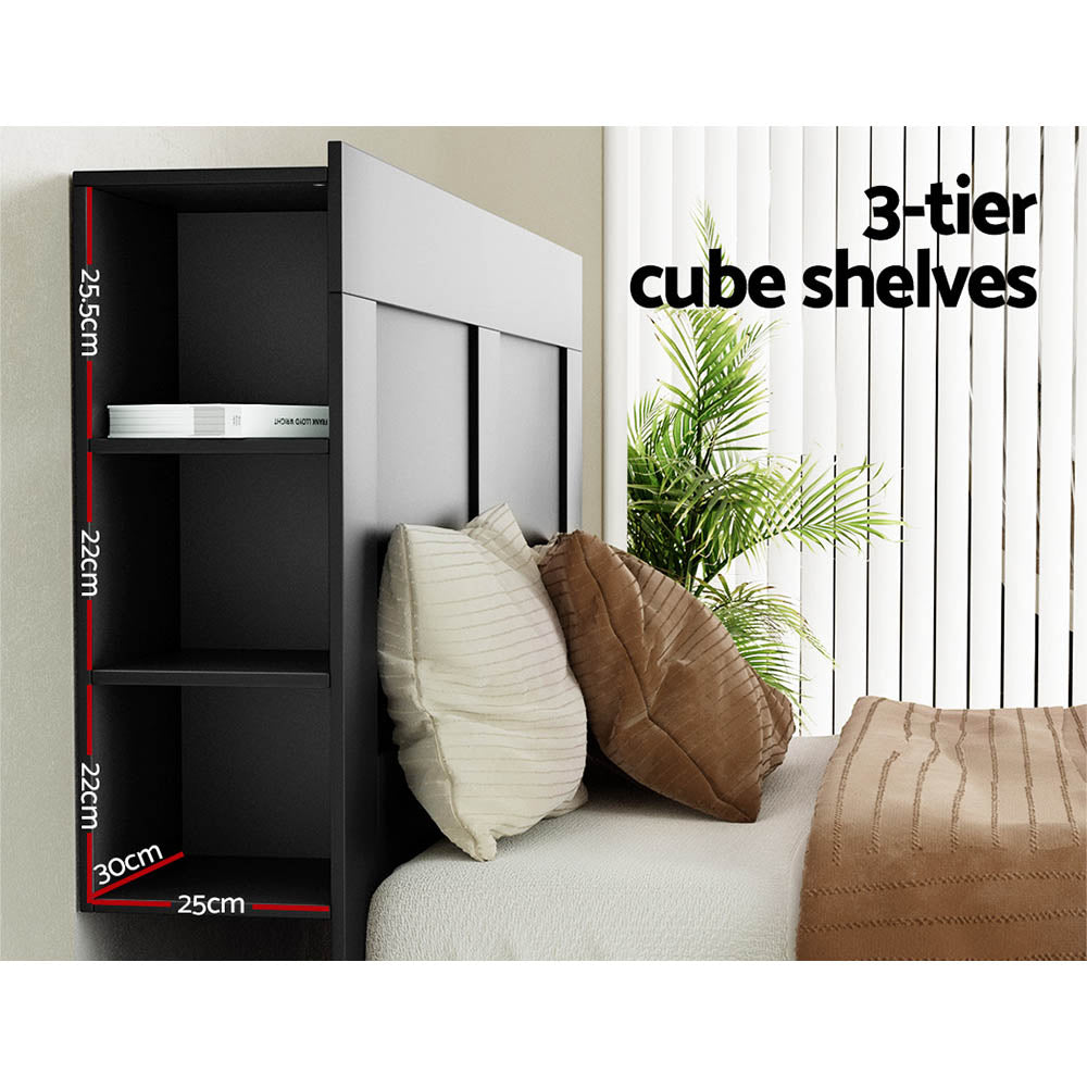 Beds & Bed Frames: Artiss Bed Head Headboard Queen with Shelves - CABI Black