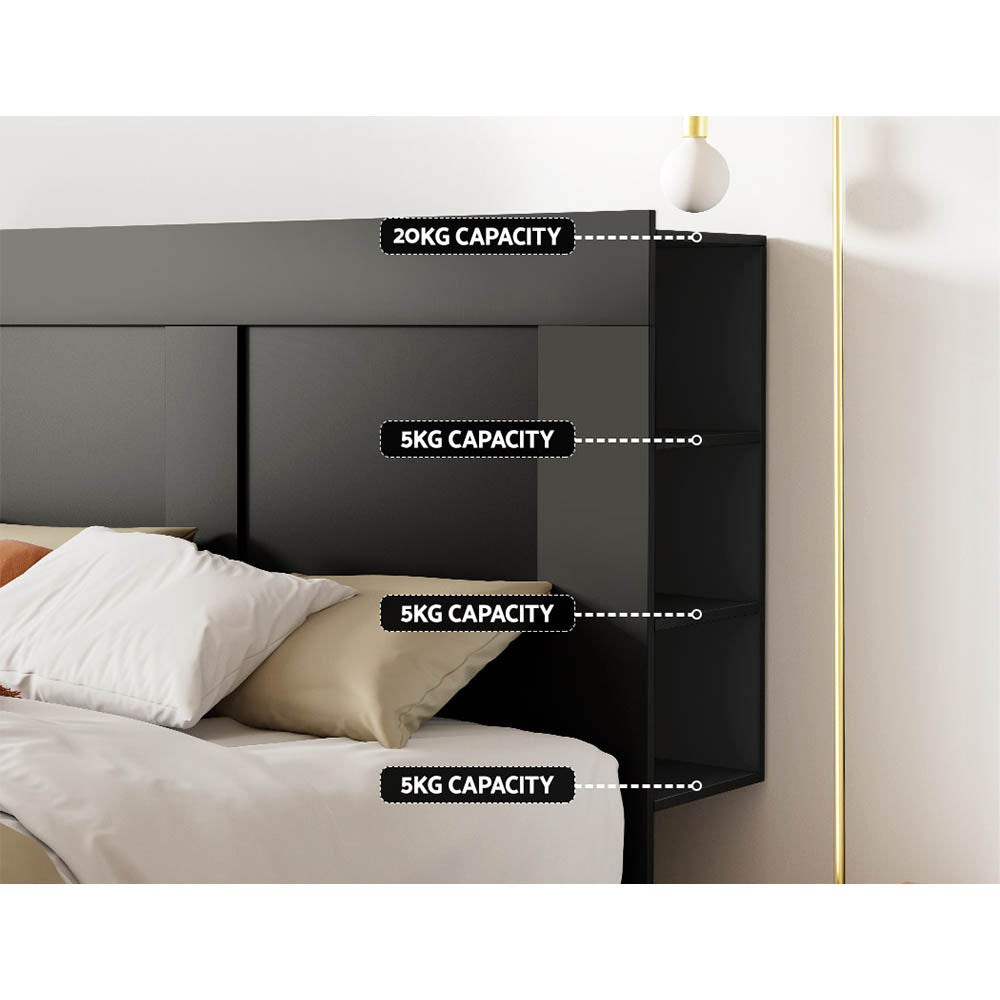 Beds & Bed Frames: Artiss Bed Head Headboard Queen with Shelves - CABI Black