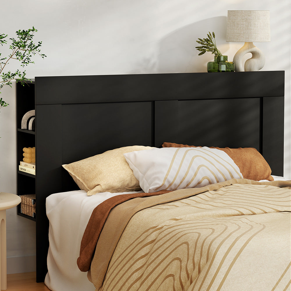 Beds & Bed Frames: Artiss Bed Head Headboard Queen with Shelves - CABI Black