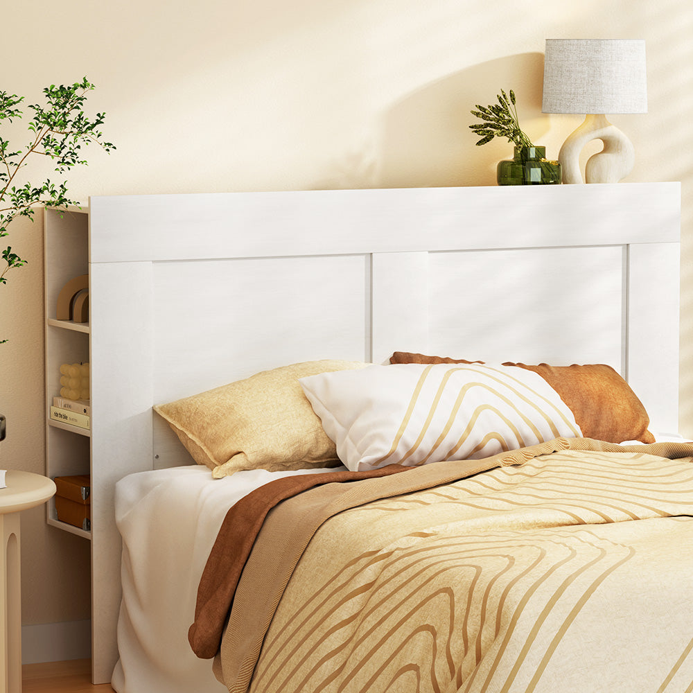 Beds & Bed Frames: Artiss Bed Head Headboard Queen with Shelves - CABI White