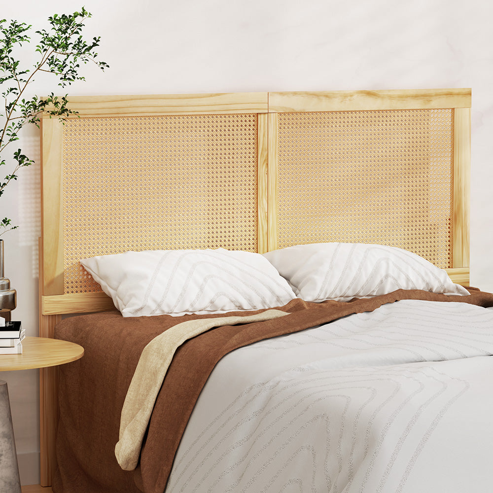 Beds & Bed Frames: Artiss Bed Head Headboard Double Rattan - RIBO Pine