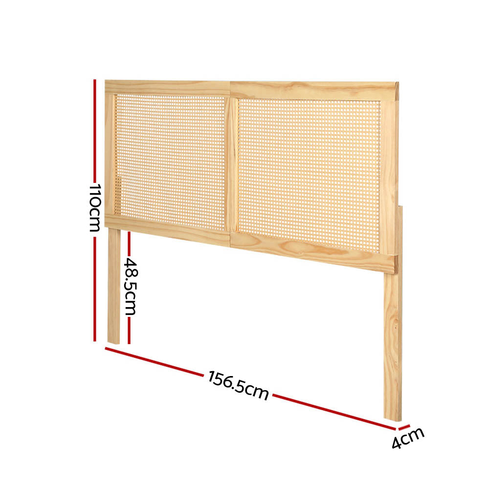 Beds & Bed Frames: Artiss Bed Head Headboard Queen Rattan - RIBO Pine