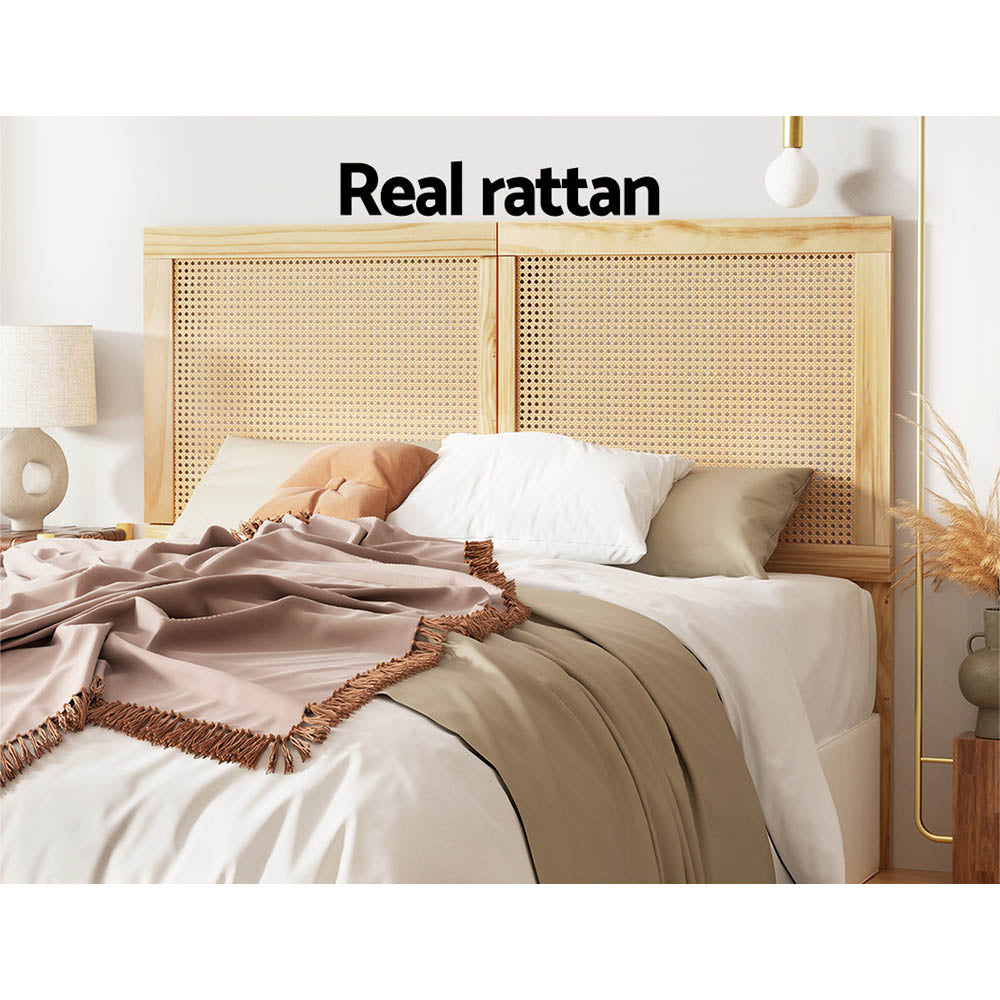 Beds & Bed Frames: Artiss Bed Head Headboard Queen Rattan - RIBO Pine