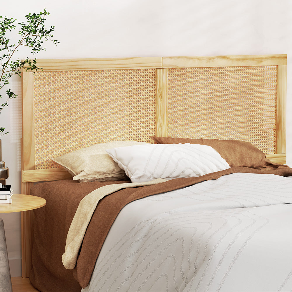 Beds & Bed Frames: Artiss Bed Head Headboard Queen Rattan - RIBO Pine