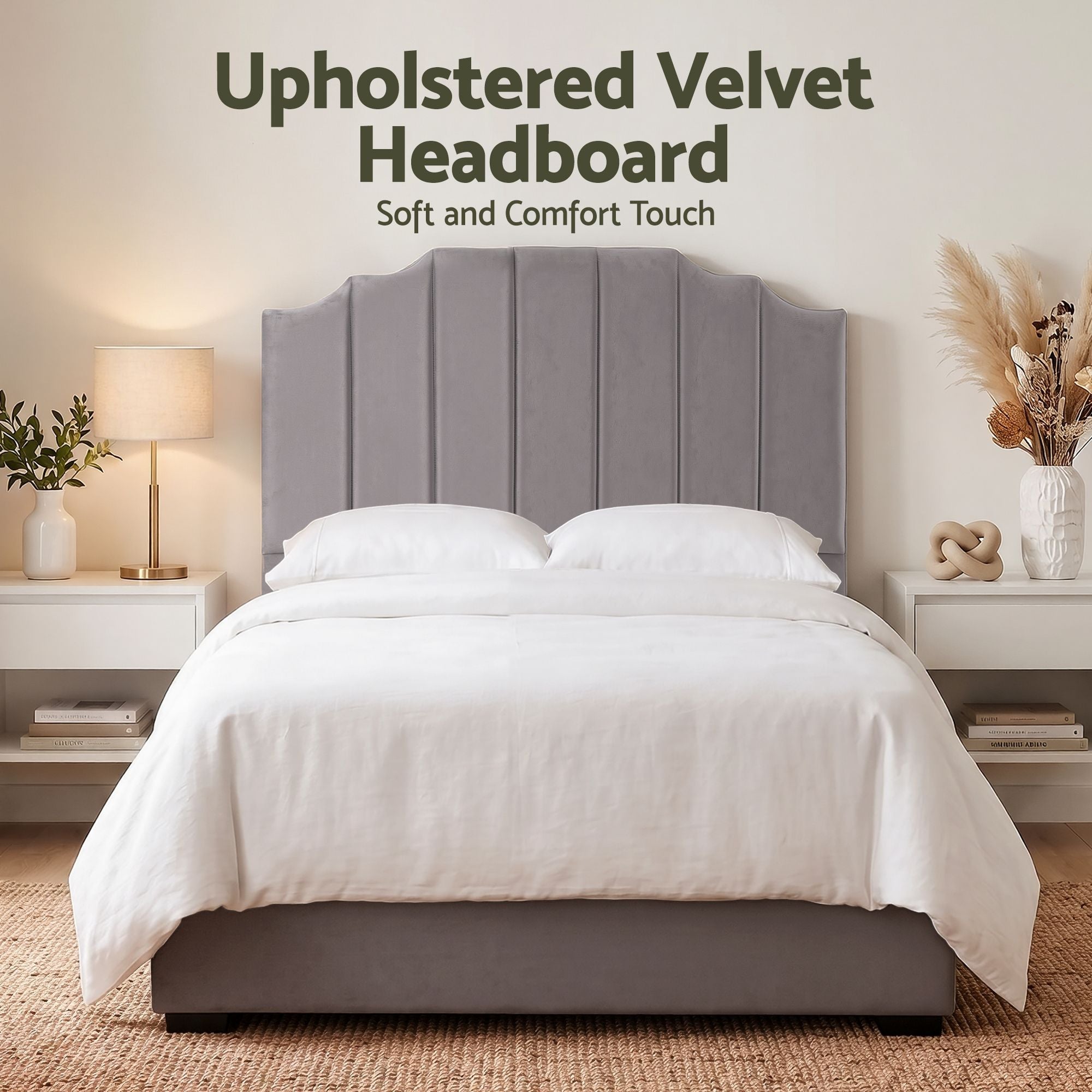 Artiss Bed Head Headboard Double Velvet 138CM - Grey