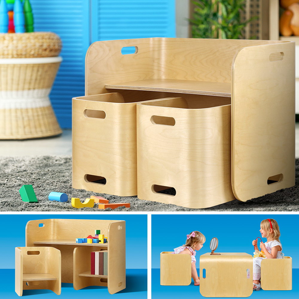 Kid's Tables, Chairs & Seats: Keezi 3PCS Kids Table and Chairs Set Multifunctional Storage Desk