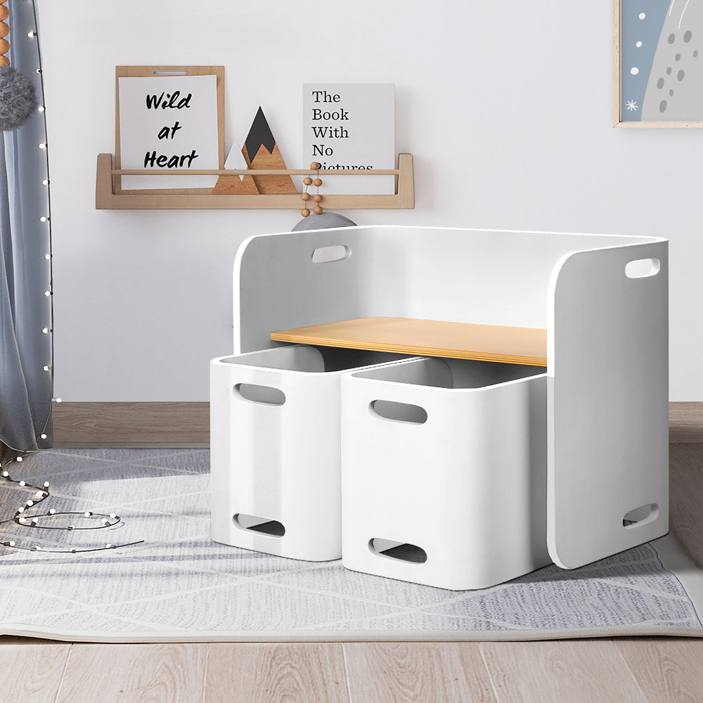 Outdoor Dining Sets: Keezi 3PCS Kids Table and Chairs Set Multifunctional Storage Desk White