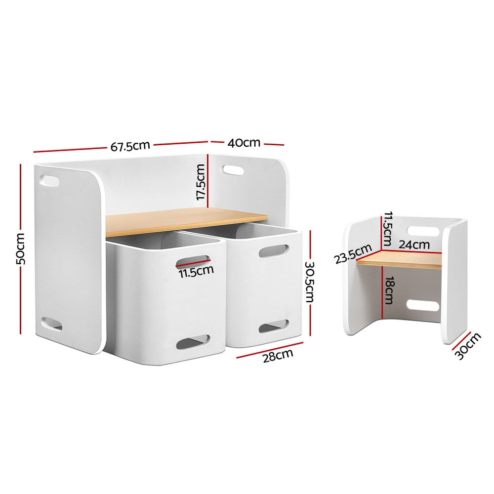 Outdoor Dining Sets: Keezi 3PCS Kids Table and Chairs Set Multifunctional Storage Desk White