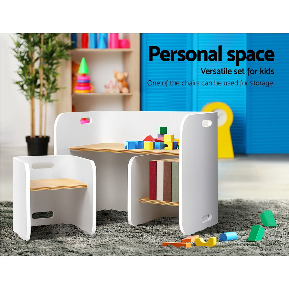 Outdoor Dining Sets: Keezi 3PCS Kids Table and Chairs Set Multifunctional Storage Desk White