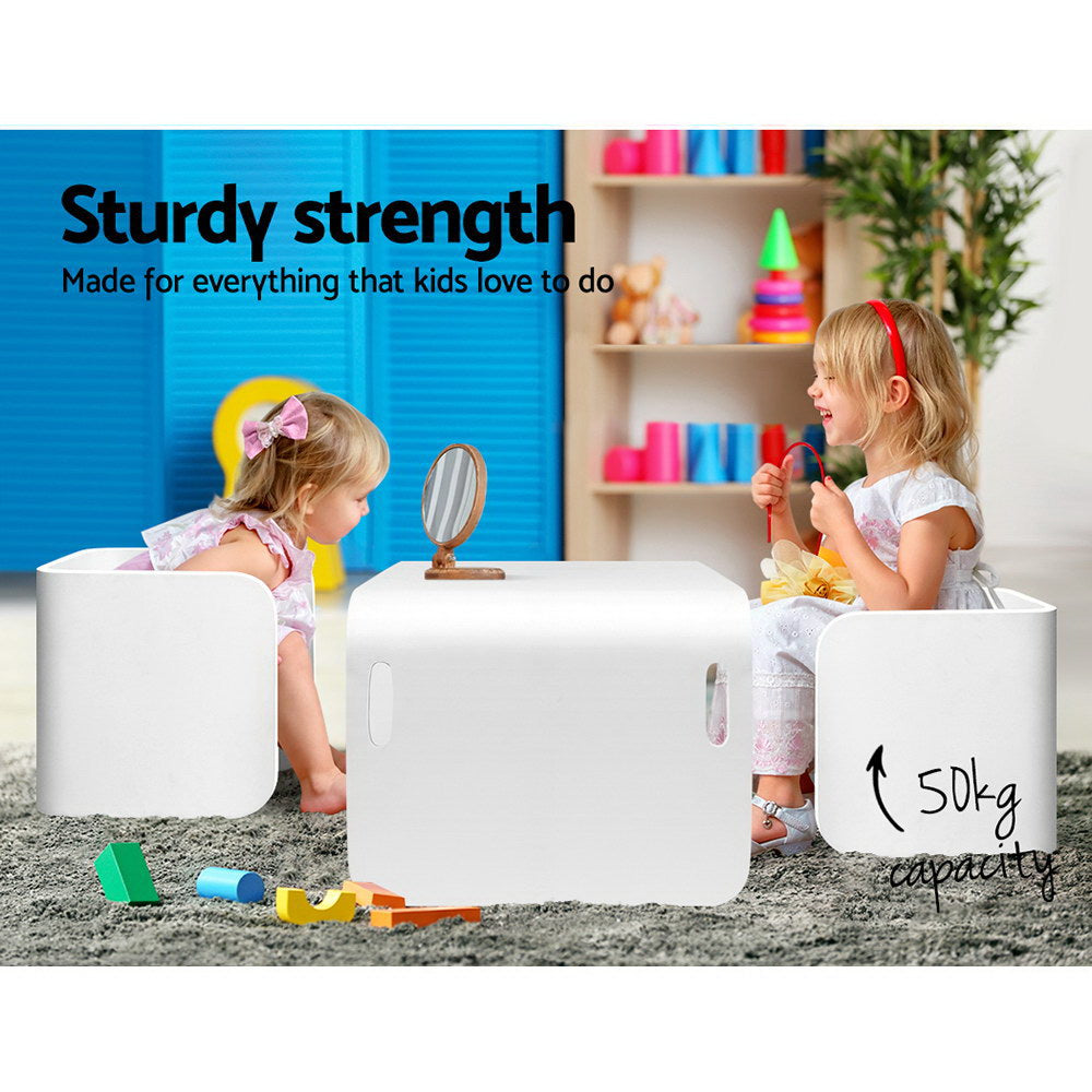 Outdoor Dining Sets: Keezi 3PCS Kids Table and Chairs Set Multifunctional Storage Desk White