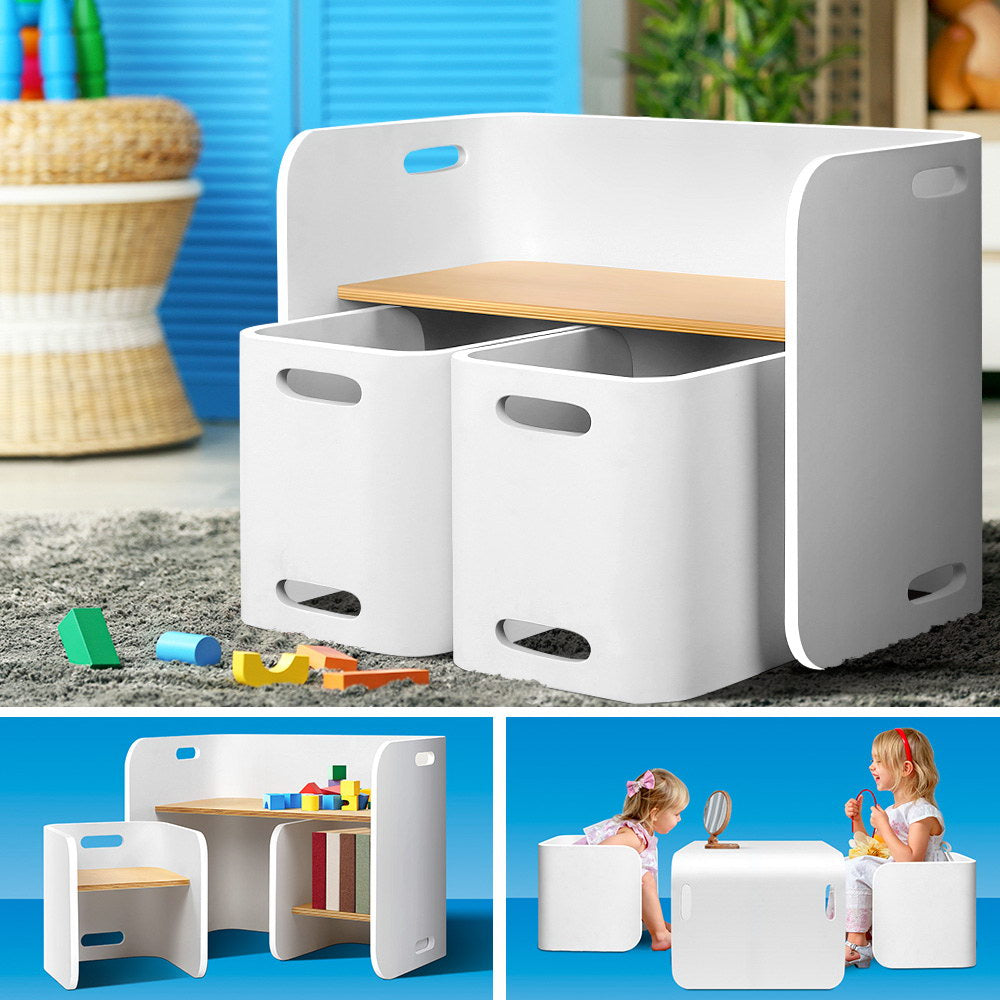 Outdoor Dining Sets: Keezi 3PCS Kids Table and Chairs Set Multifunctional Storage Desk White