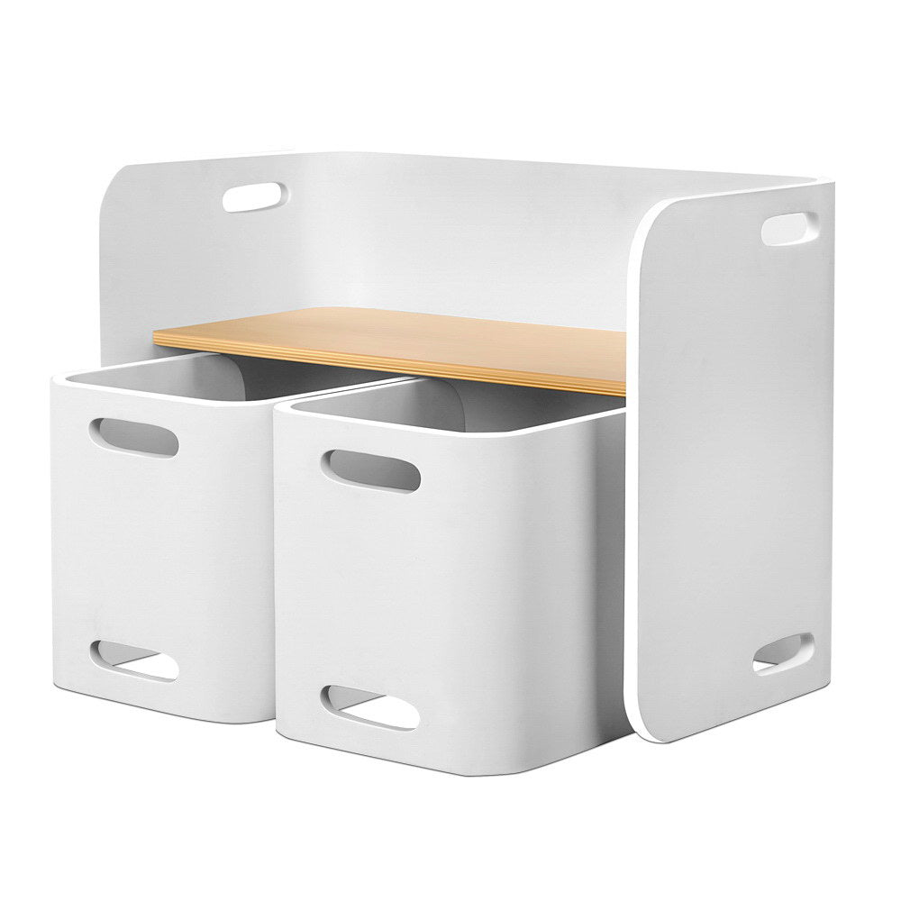 Outdoor Dining Sets: Keezi 3PCS Kids Table and Chairs Set Multifunctional Storage Desk White