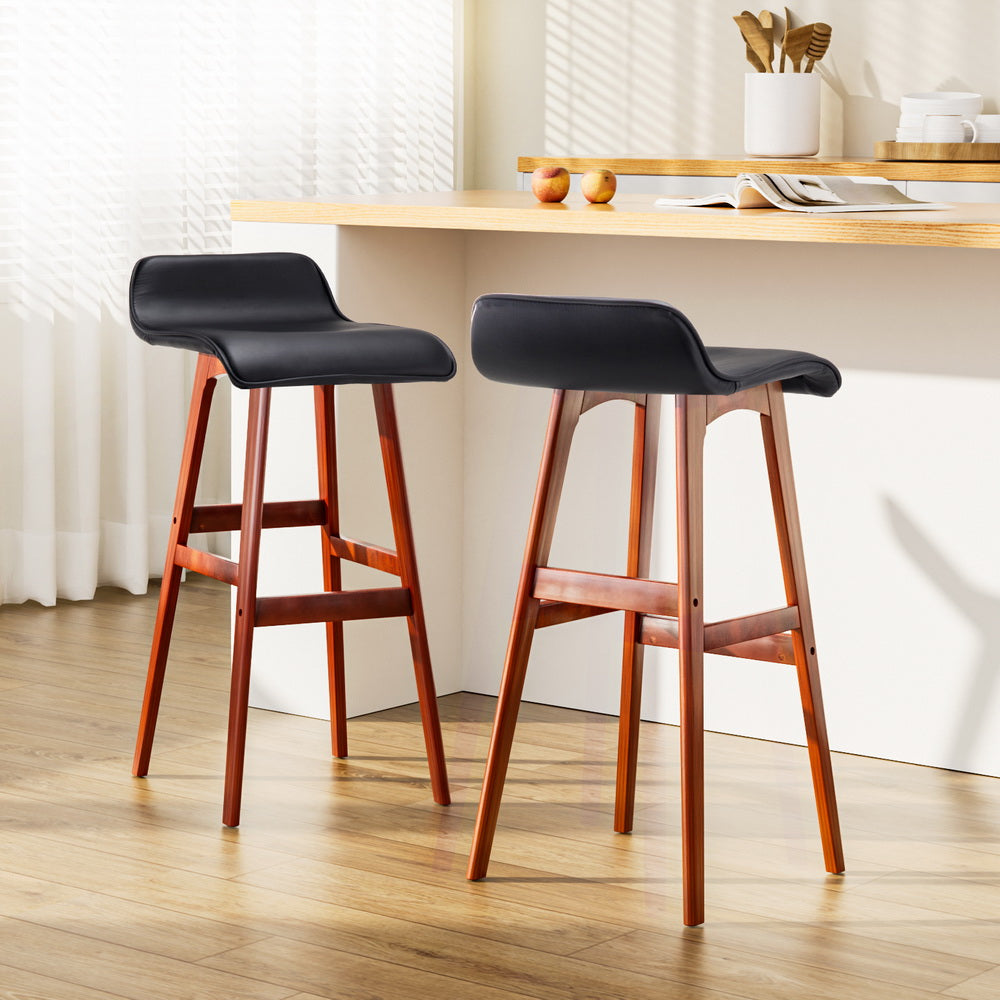 Table & Bar Stools: Artiss 2x Bar Stools Wooden Stool Black