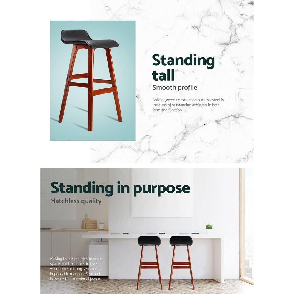 Table & Bar Stools: Artiss 2x Bar Stools Wooden Stool Black