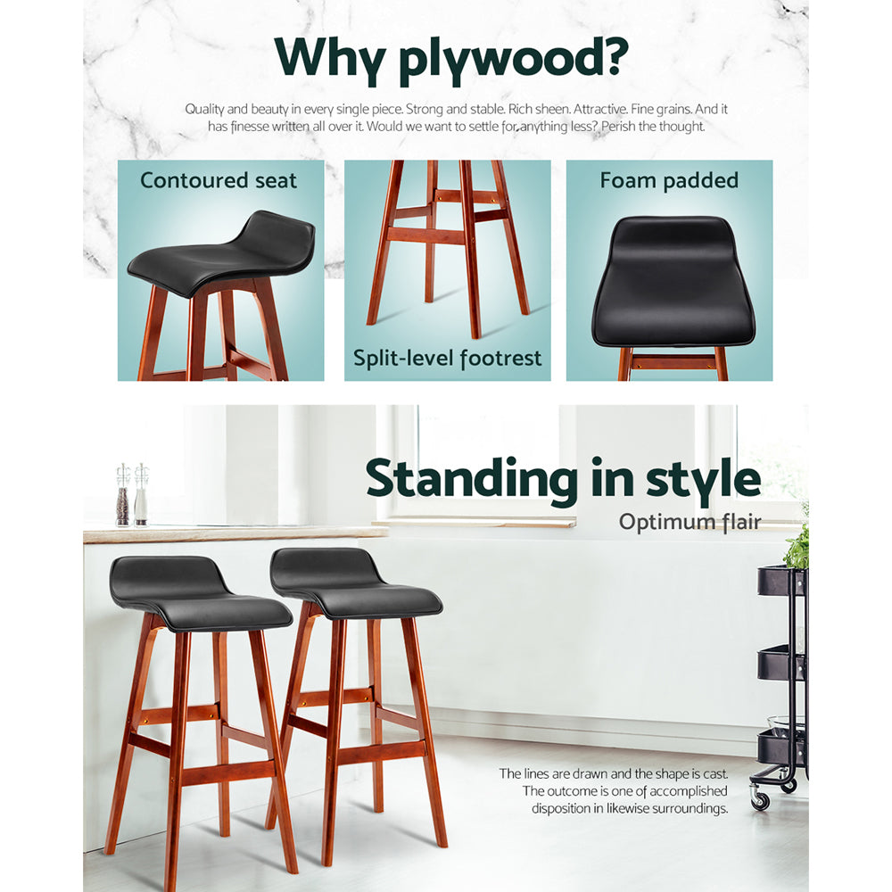 Table & Bar Stools: Artiss 2x Bar Stools Wooden Stool Black