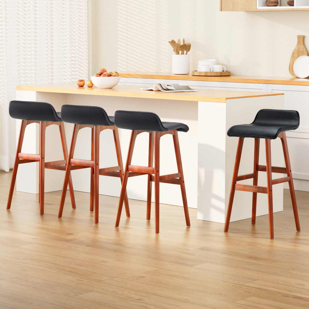 Table & Bar Stools: Artiss 4x Bar Stools Wooden Stool Black
