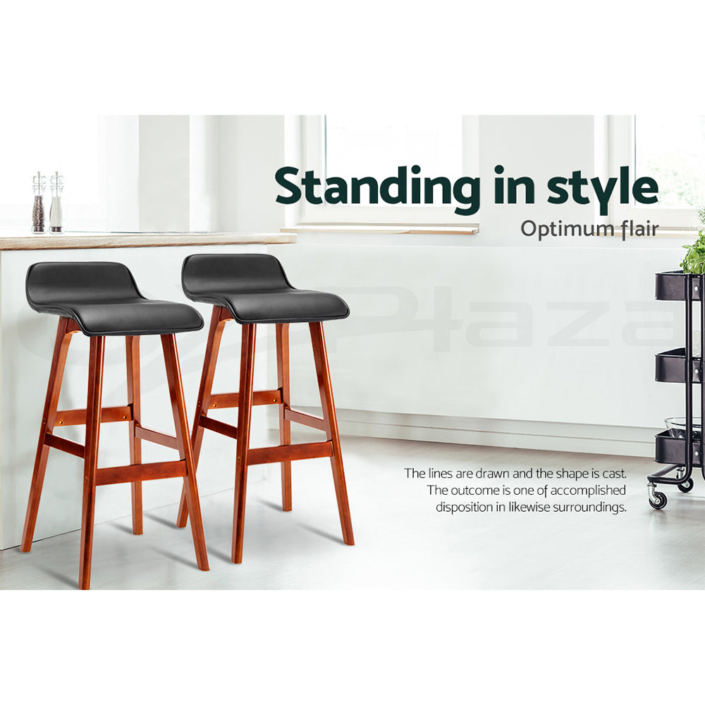 Table & Bar Stools: Artiss 4x Bar Stools Wooden Stool Black