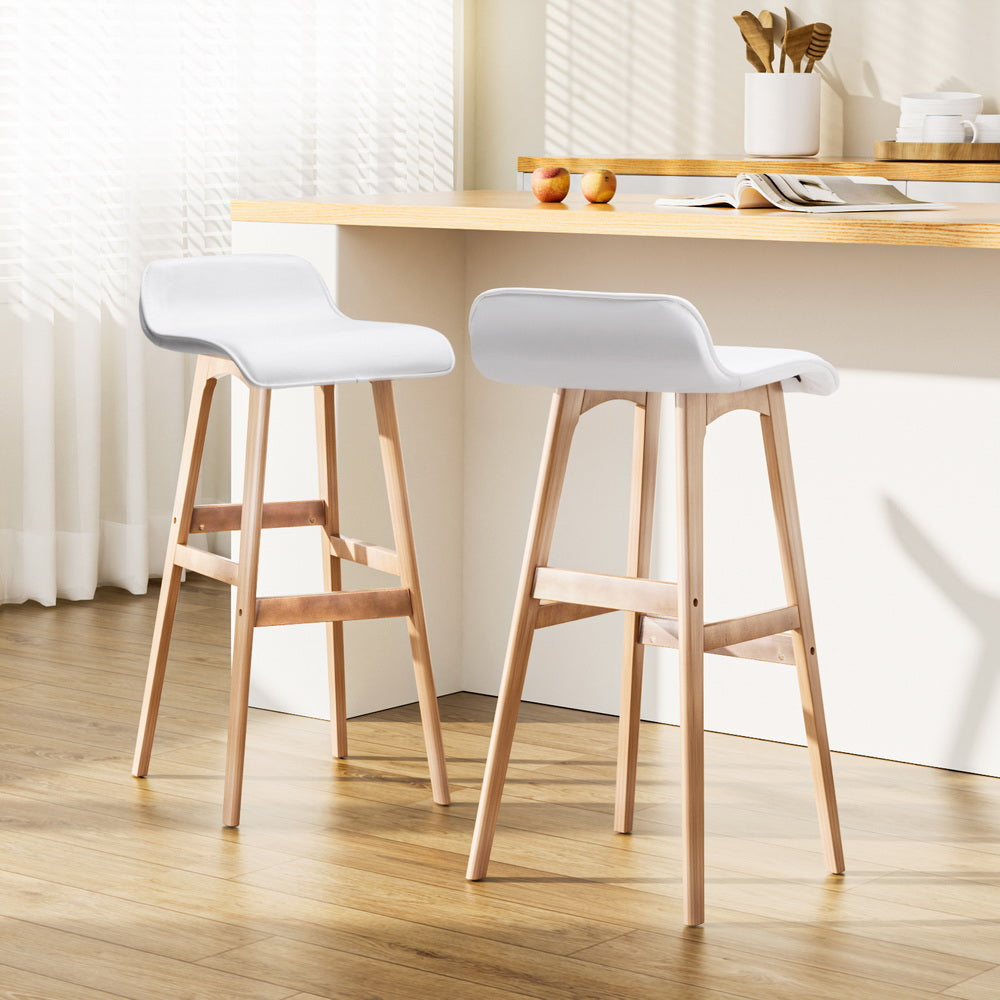 Table & Bar Stools: Artiss 2x Bar Stools Wooden Stool White