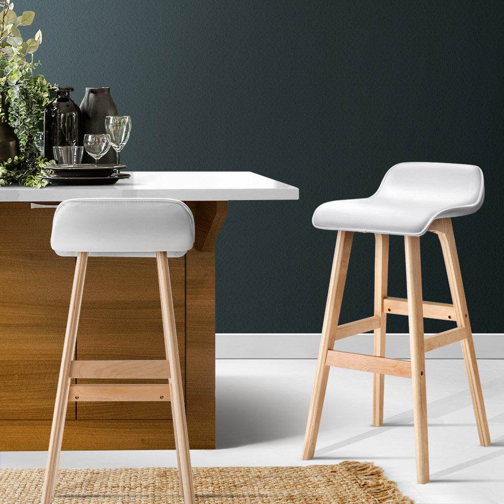 Table & Bar Stools: Artiss 2x Bar Stools Wooden Stool White