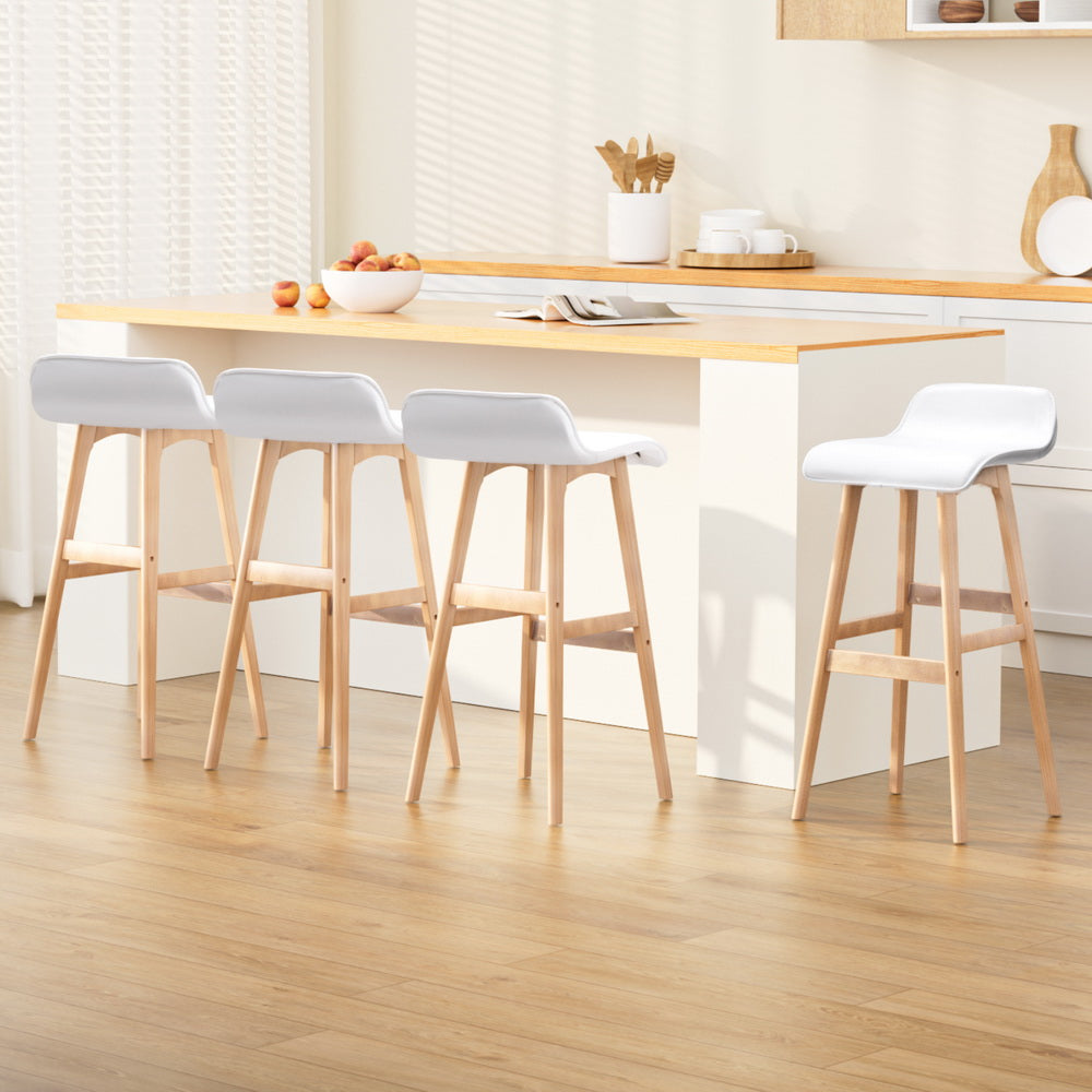 Table & Bar Stools: Artiss 4x Bar Stools Wooden Stool White